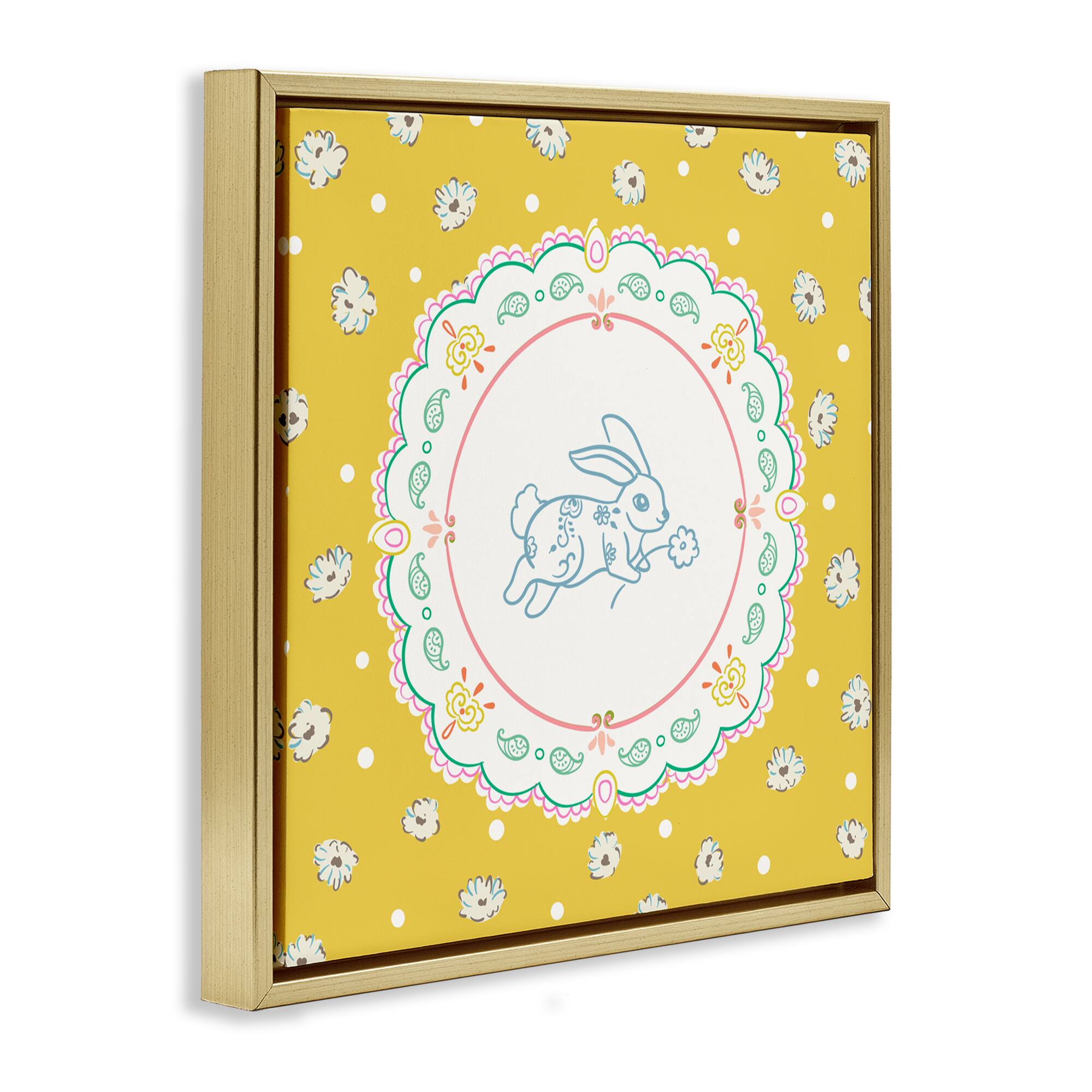 Stupell Industries Yellow Florals Spring Bunny Floating Frame Wall Art